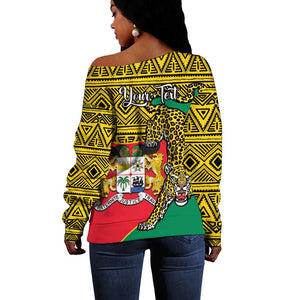 Personalised Benin National Day Off Shoulder Sweater Coat Of Arms With Leopard African Pattern