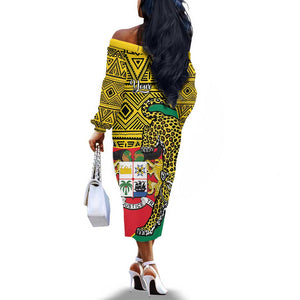 Personalised Benin National Day Off The Shoulder Long Sleeve Dress Coat Of Arms With Leopard African Pattern