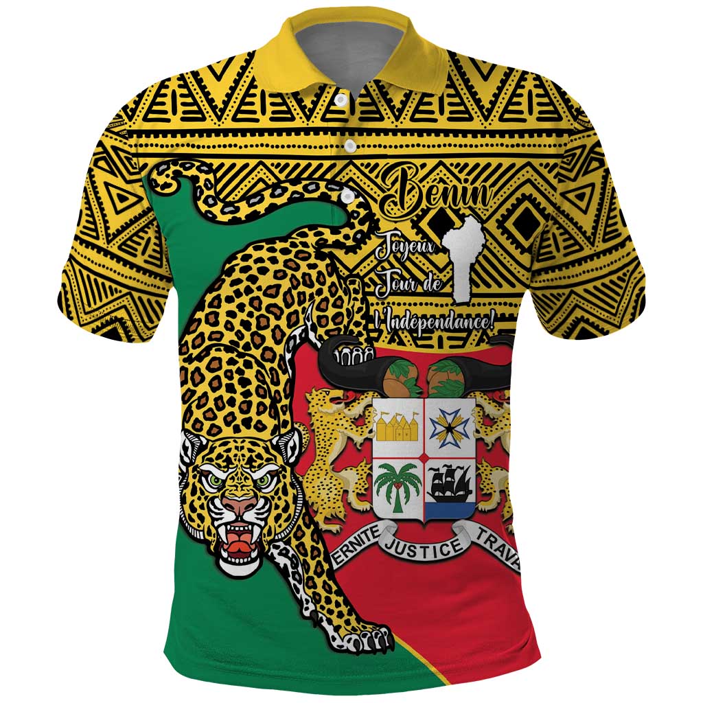 Personalised Benin National Day Polo Shirt Coat Of Arms With Leopard African Pattern