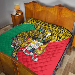 Personalised Benin National Day Quilt Coat Of Arms With Leopard African Pattern