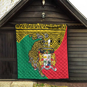 Personalised Benin National Day Quilt Coat Of Arms With Leopard African Pattern