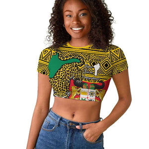 Personalised Benin National Day Raglan Cropped T shirt Coat Of Arms With Leopard African Pattern