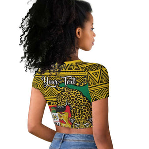 Personalised Benin National Day Raglan Cropped T shirt Coat Of Arms With Leopard African Pattern