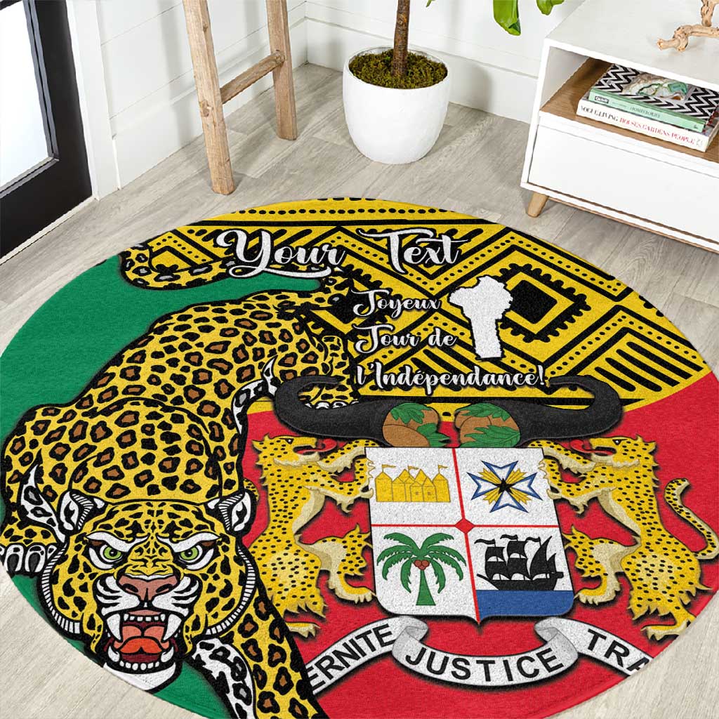 Personalised Benin National Day Round Carpet Coat Of Arms With Leopard African Pattern