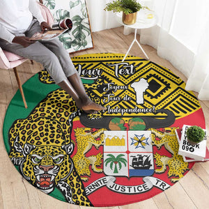 Personalised Benin National Day Round Carpet Coat Of Arms With Leopard African Pattern