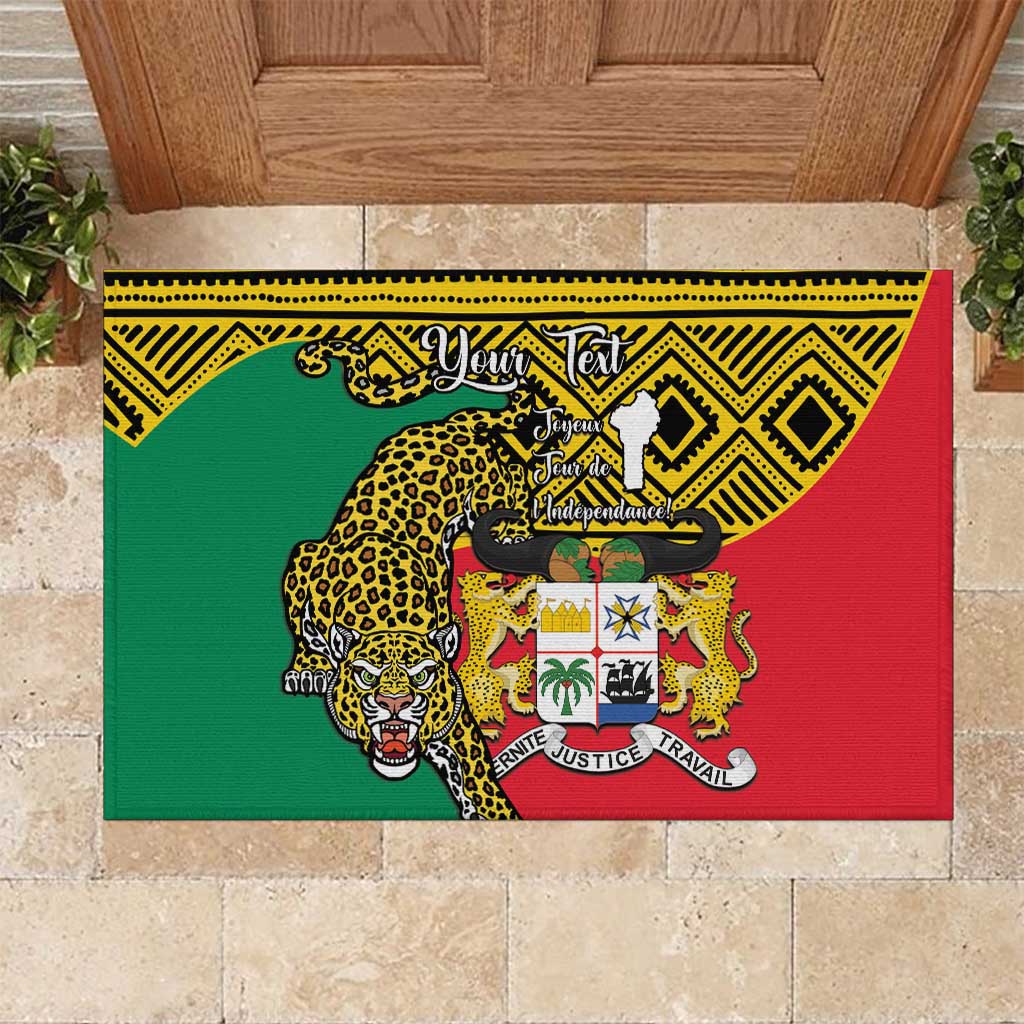 Personalised Benin National Day Rubber Doormat Coat Of Arms With Leopard African Pattern