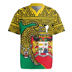 Personalised Benin National Day Rugby Jersey Coat Of Arms With Leopard African Pattern