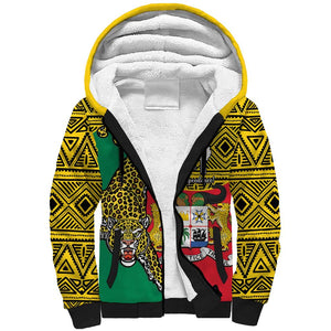 Personalised Benin National Day Sherpa Hoodie Coat Of Arms With Leopard African Pattern