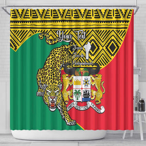 Personalised Benin National Day Shower Curtain Coat Of Arms With Leopard African Pattern