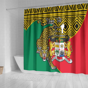 Personalised Benin National Day Shower Curtain Coat Of Arms With Leopard African Pattern