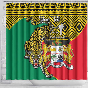 Personalised Benin National Day Shower Curtain Coat Of Arms With Leopard African Pattern