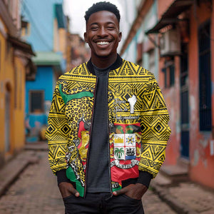 Personalised Benin National Day Sleeve Zip Bomber Jacket Coat Of Arms With Leopard African Pattern