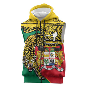 Personalised Benin National Day Sleeveless Zip Hoodie Coat Of Arms With Leopard African Pattern - African Pride