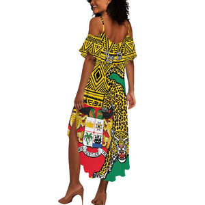 Personalised Benin National Day Summer Maxi Dress Coat Of Arms With Leopard African Pattern