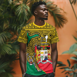 Personalised Benin National Day T shirt Coat Of Arms With Leopard African Pattern