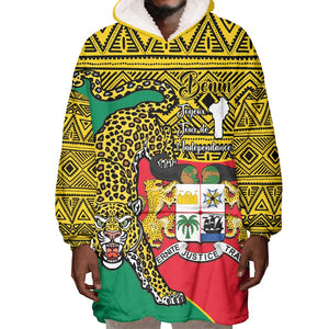 Personalised Benin National Day Wearable Blanket Hoodie Coat Of Arms With Leopard African Pattern