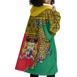 Personalised Benin National Day Wearable Blanket Hoodie Coat Of Arms With Leopard African Pattern