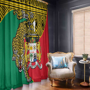 Personalised Benin National Day Window Curtain Coat Of Arms With Leopard African Pattern