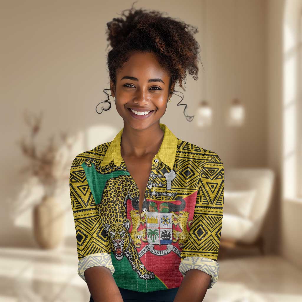 Personalised Benin National Day Women Casual Shirt Coat Of Arms With Leopard African Pattern