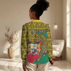 Personalised Benin National Day Women Casual Shirt Coat Of Arms With Leopard African Pattern