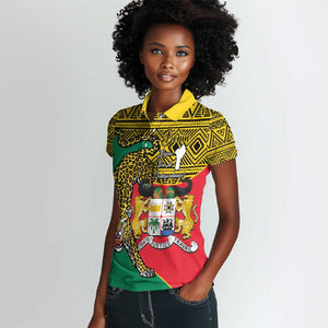 Personalised Benin National Day Women Polo Shirt Coat Of Arms With Leopard African Pattern