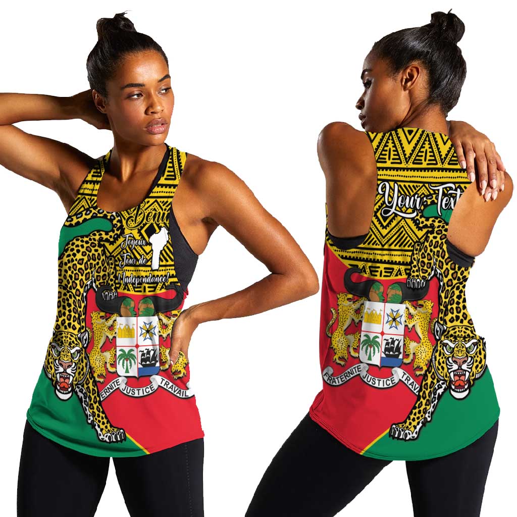 Personalised Benin National Day Women Racerback Tank Coat Of Arms With Leopard African Pattern