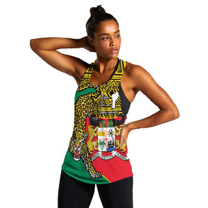 Personalised Benin National Day Women Racerback Tank Coat Of Arms With Leopard African Pattern