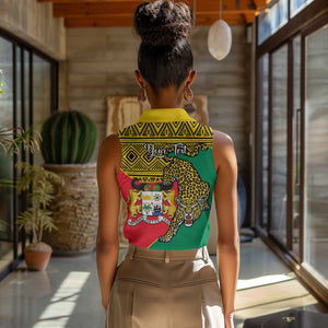 Personalised Benin National Day Women Sleeveless Polo Shirt Coat Of Arms With Leopard African Pattern