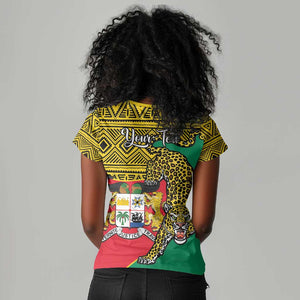 Personalised Benin National Day Women V-Neck T-Shirt Coat Of Arms With Leopard African Pattern