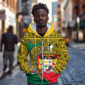 Personalised Benin National Day Zip Hoodie Coat Of Arms With Leopard African Pattern