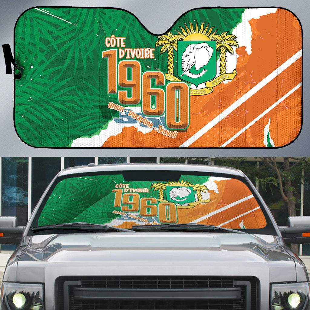 Cote d'Ivoire Independence Day Auto Sun Shade 1960 Proud Coat Of Arms Grunge Style