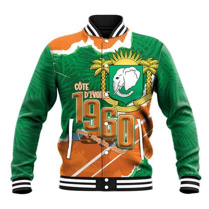 Cote d'Ivoire Independence Day Personalized Baseball Jacket 1960 Proud Coat Of Arms Grunge Style