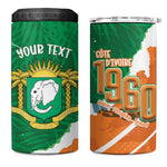 Cote d'Ivoire Independence Day Personalized 4 in 1 Can Cooler Tumbler 1960 Proud Coat Of Arms Grunge Style