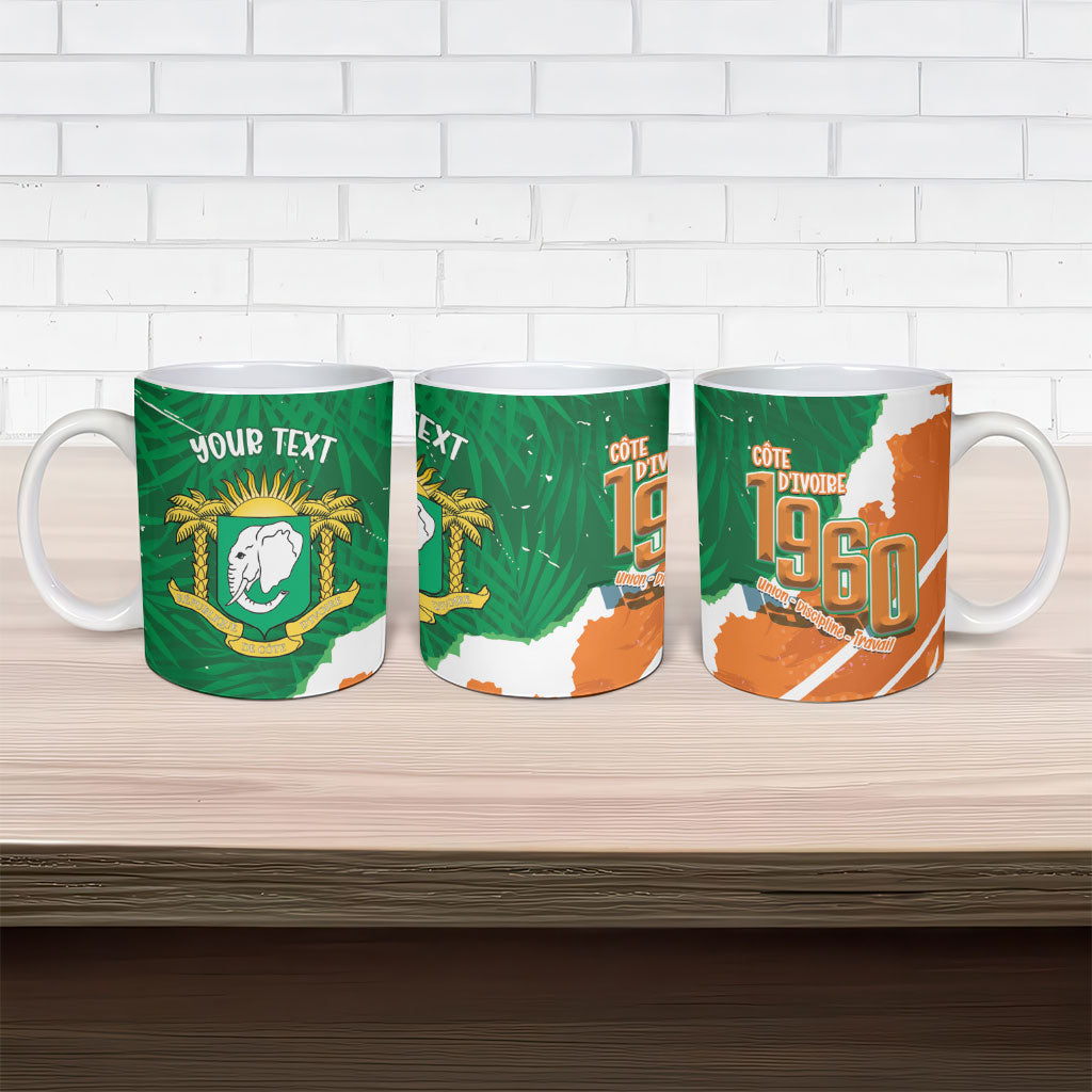 Cote d'Ivoire Independence Day Personalized Ceramic Mug 1960 Proud Coat Of Arms Grunge Style
