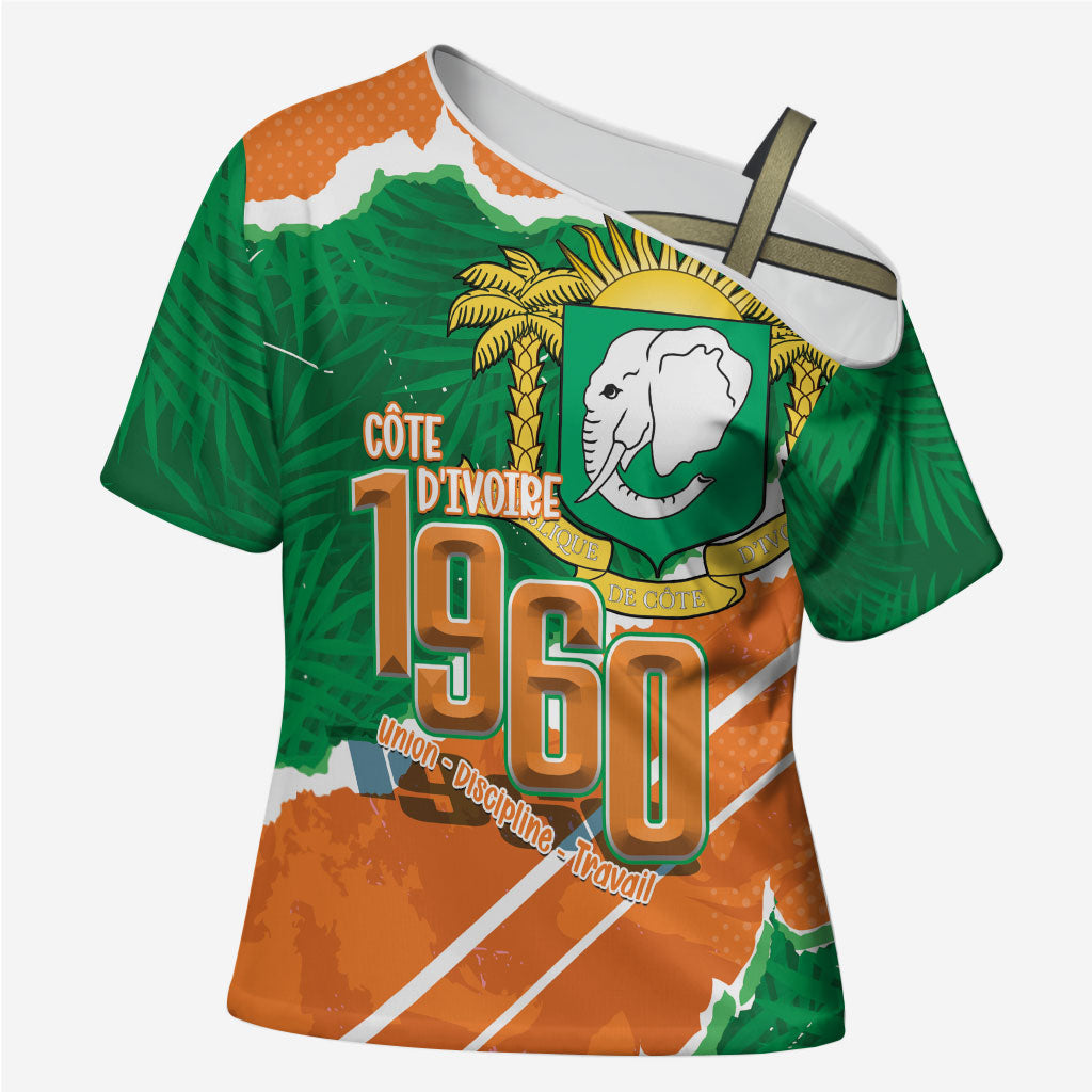 Cote d'Ivoire Independence Day Personalized Cross Shoulder Shirt 1960 Proud Coat Of Arms Grunge Style