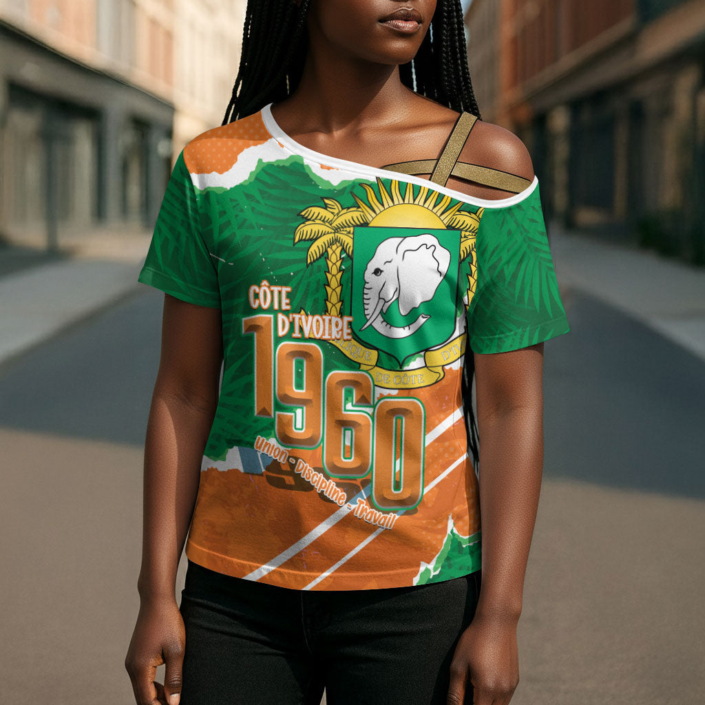 Cote d'Ivoire Independence Day Personalized Cross Shoulder Shirt 1960 Proud Coat Of Arms Grunge Style