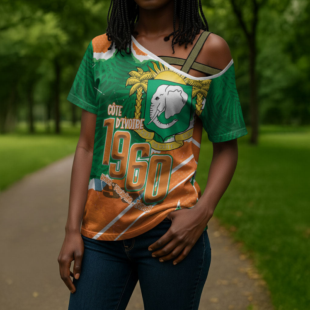 Cote d'Ivoire Independence Day Personalized Cross Shoulder Shirt 1960 Proud Coat Of Arms Grunge Style