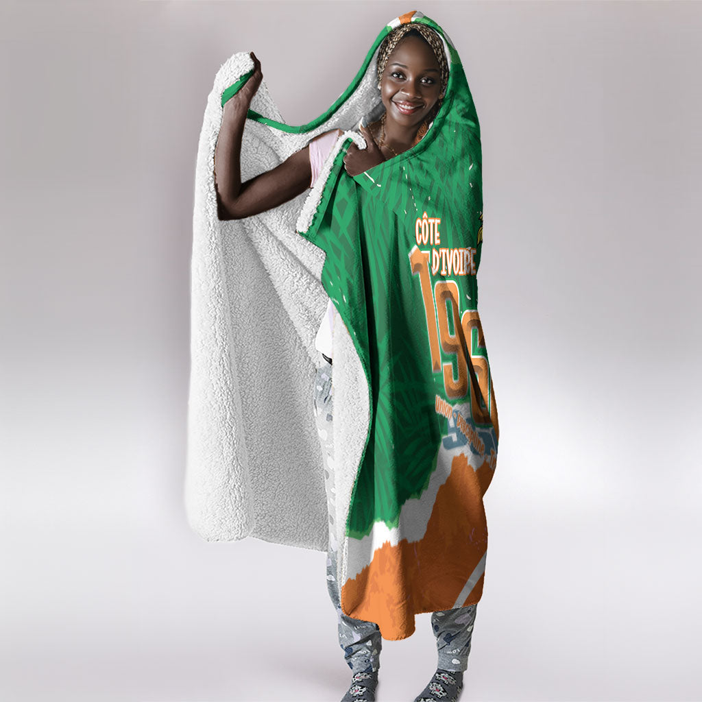 Cote d'Ivoire Independence Day Hooded Blanket 1960 Proud Coat Of Arms Grunge Style