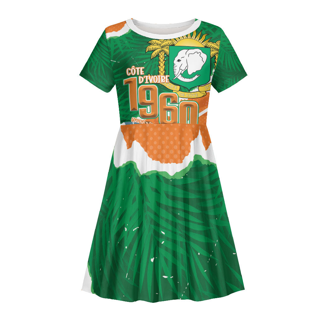 Cote d'Ivoire Independence Day Personalized Kid Short Sleeve Dress 1960 Proud Coat Of Arms Grunge Style