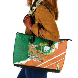 Cote d'Ivoire Independence Day Leather Tote Bag 1960 Proud Coat Of Arms Grunge Style