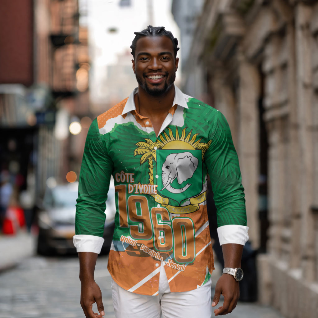 Cote d'Ivoire Independence Day Personalized Long Sleeve Button Shirt 1960 Proud Coat Of Arms Grunge Style