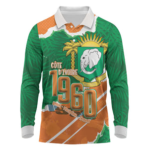 Cote d'Ivoire Independence Day Personalized Long Sleeve Polo Shirt 1960 Proud Coat Of Arms Grunge Style