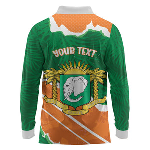 Cote d'Ivoire Independence Day Personalized Long Sleeve Polo Shirt 1960 Proud Coat Of Arms Grunge Style
