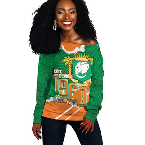 Cote d'Ivoire Independence Day Personalized Off Shoulder Sweater 1960 Proud Coat Of Arms Grunge Style