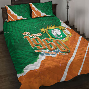 Cote d'Ivoire Independence Day Quilt Bed Set 1960 Proud Coat Of Arms Grunge Style