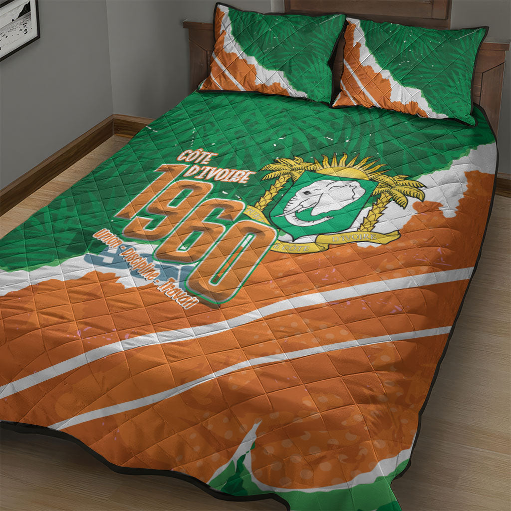 Cote d'Ivoire Independence Day Quilt Bed Set 1960 Proud Coat Of Arms Grunge Style
