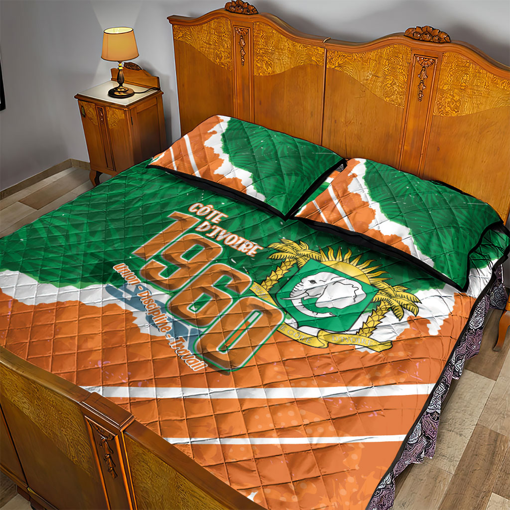 Cote d'Ivoire Independence Day Quilt Bed Set 1960 Proud Coat Of Arms Grunge Style