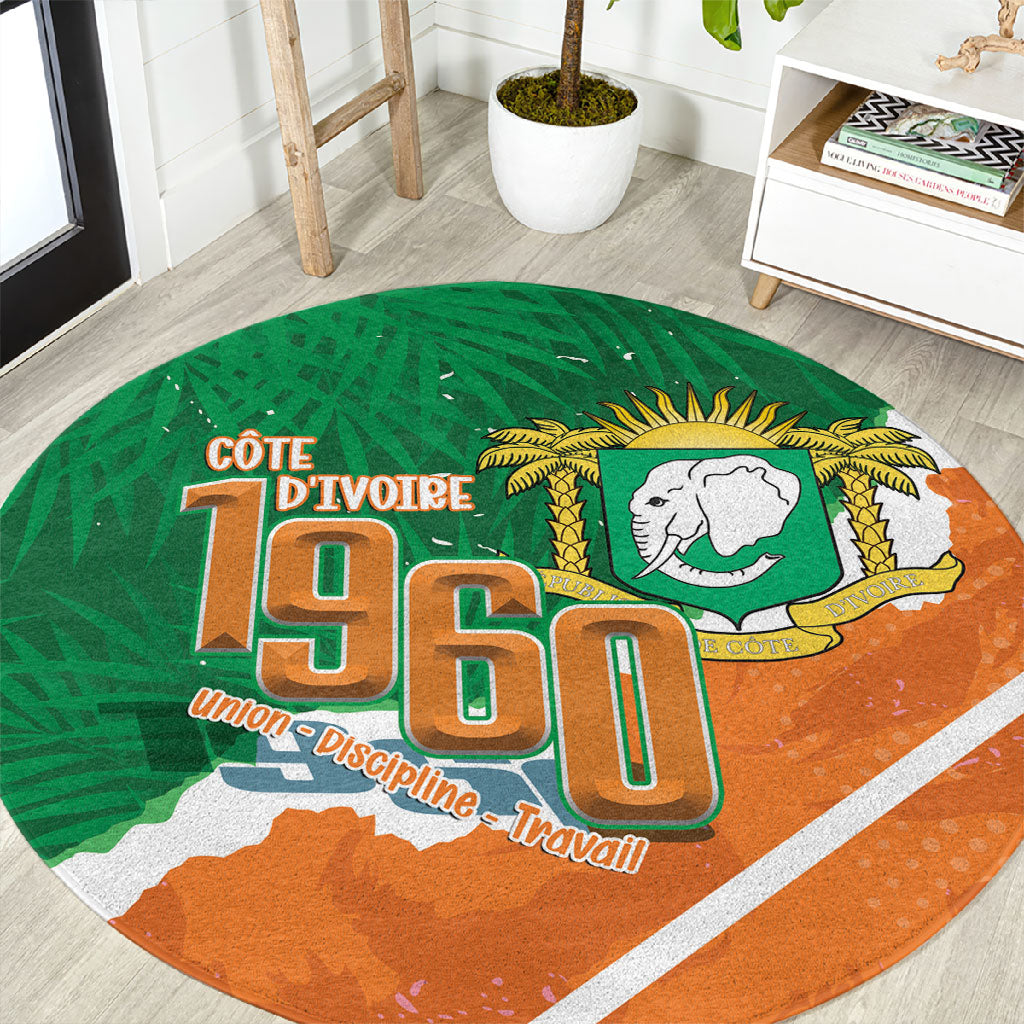 Cote d'Ivoire Independence Day Round Carpet 1960 Proud Coat Of Arms Grunge Style