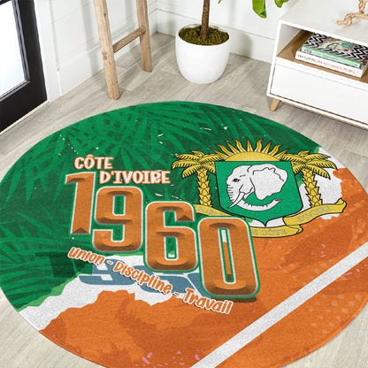 Cote d'Ivoire Independence Day Round Carpet 1960 Proud Coat Of Arms Grunge Style