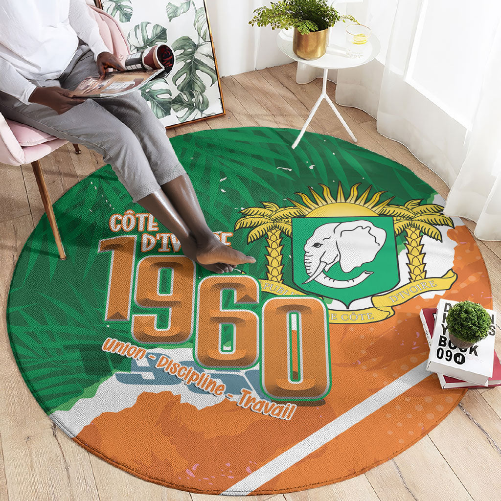 Cote d'Ivoire Independence Day Round Carpet 1960 Proud Coat Of Arms Grunge Style